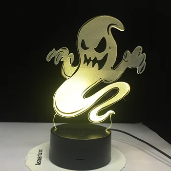 

Ghost Smoke 3D LED Night Light Changing Lamp Halloween Skull Light Acrylic Hologram Illusion Desk Lamp For Kids Gift Dropship