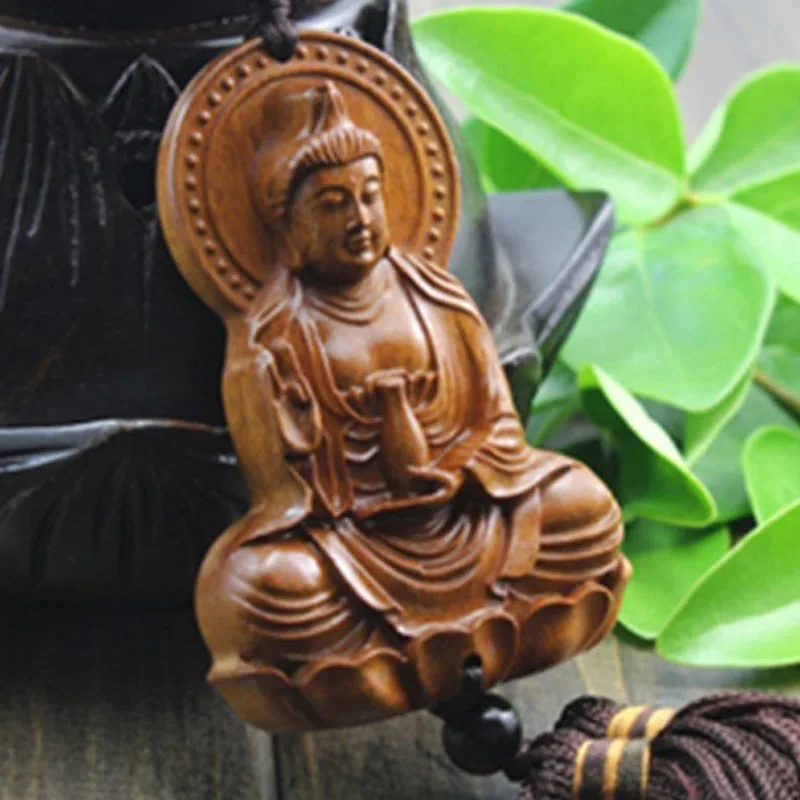 Tallado en madera y cuentas de Buda budismo chino regalos de Halloween estatua Shakyamuni escultura amuleto coche colgante Netsuke AHJ004