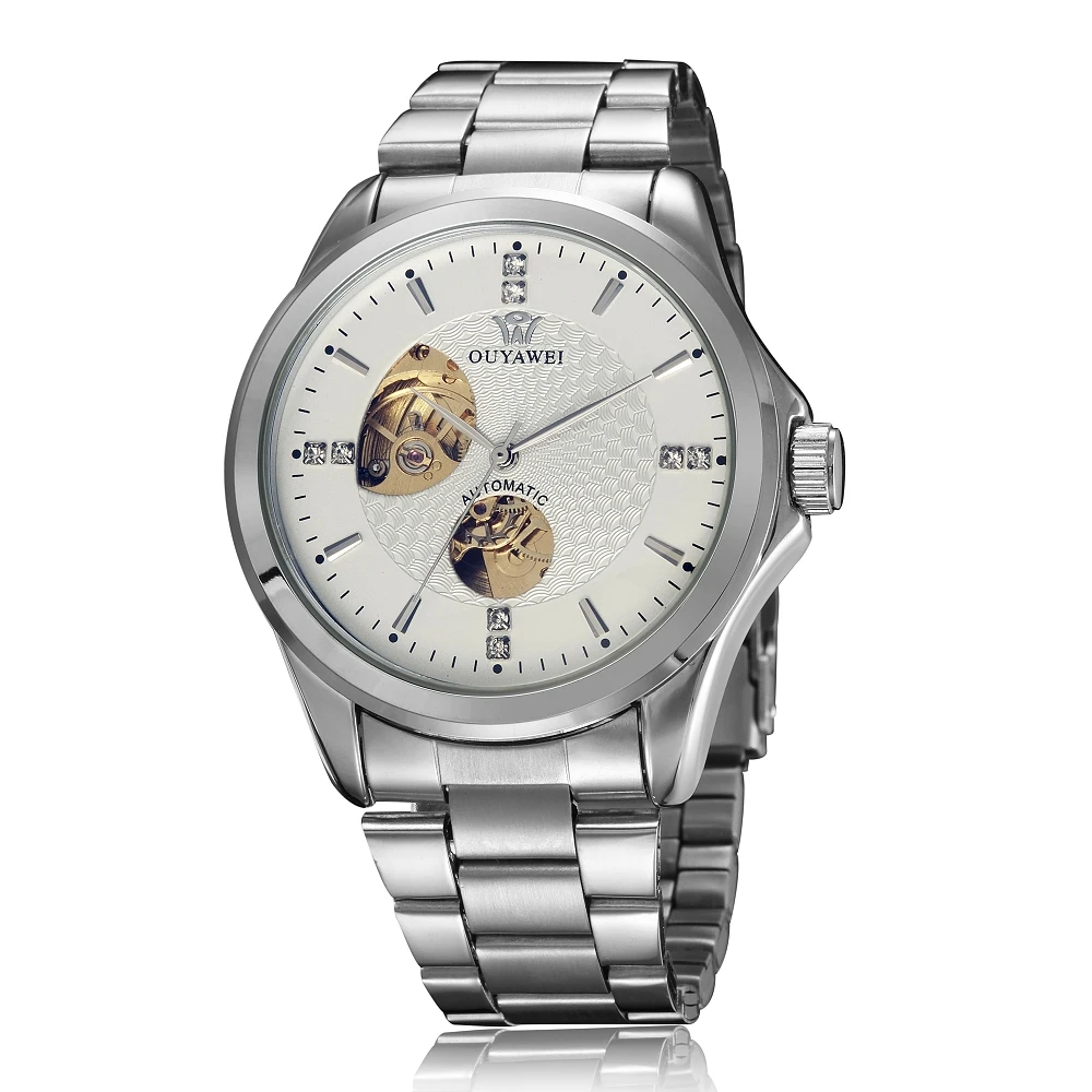 

OUYAWEI Men's Skeleton Wrist Watch Auto Mechanical Male Clock Big Case Automatic Wristwatch Herren Armbanduhr Mechanische