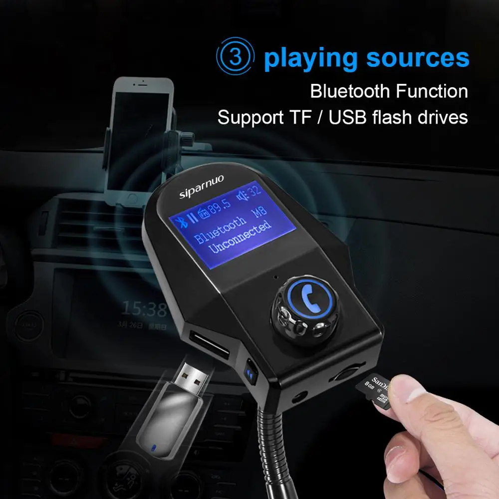 Siparnuo автомобильный fm-передатчик, bluetooth, автомобильный трансмиттер, 12 В, fm модулятор, 5 В, 2.1A, USB Автомобильное зарядное устройство, автомобильный комплект M8