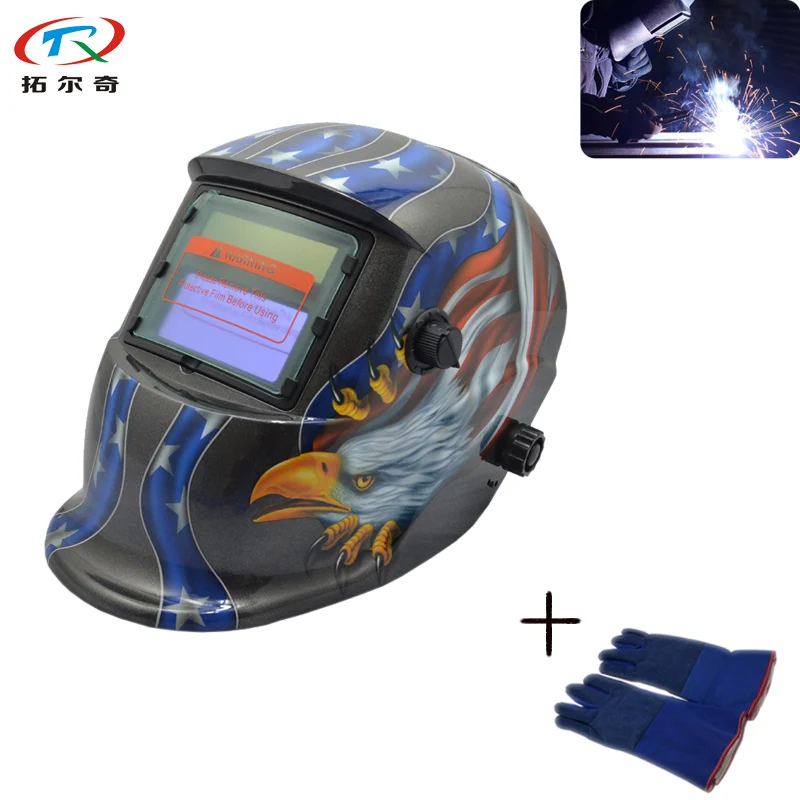 Tig Mig Argon Welding Helmet Auto Dark with American Ealge Welder Glove