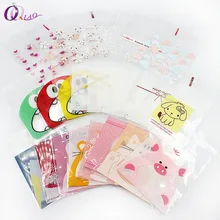 7*7cm 100ps/set Multicolor Self-adhesive Plastic Gift Food Packing bag Cute Small Biscuit bag for candy Packing,cookie packing