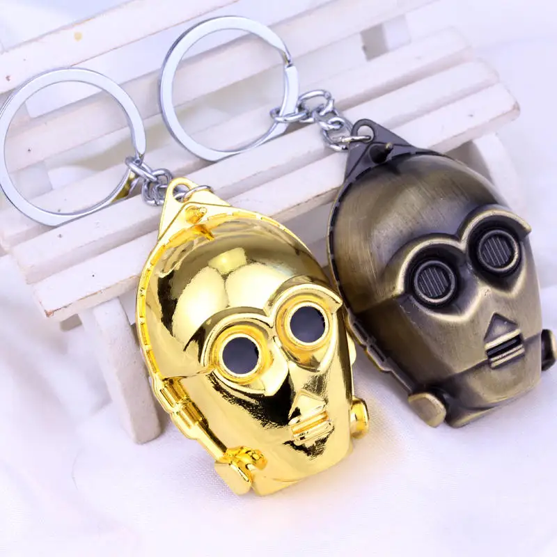 

MQCHUN Jewelry Star Wars Keychain Robot C-3PO Gold Bronze Mask Key Chain Keyring Car Key Holder for Fans Gift Jewelry llaveros