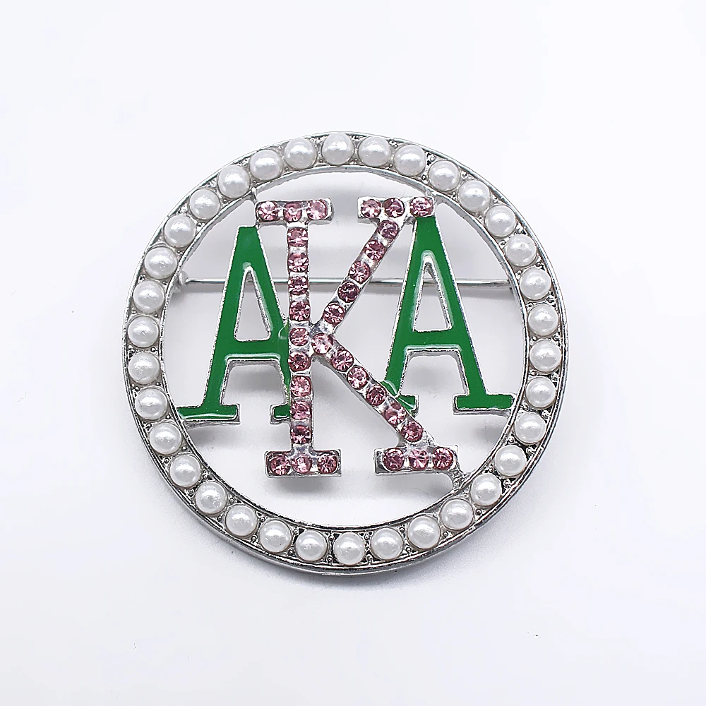 

New fashion hollow large size round metal AKA label brooch Greek letter society sorority crystal jewelry brooch