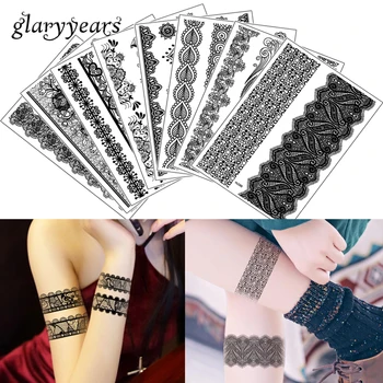 

glaryyears 27 Designs 1 Sheet Fake Black BHLC Body Tattoo Beauty Temporary Flower Lace Decal Sexy Tattoo Jewelry Art Sticker New