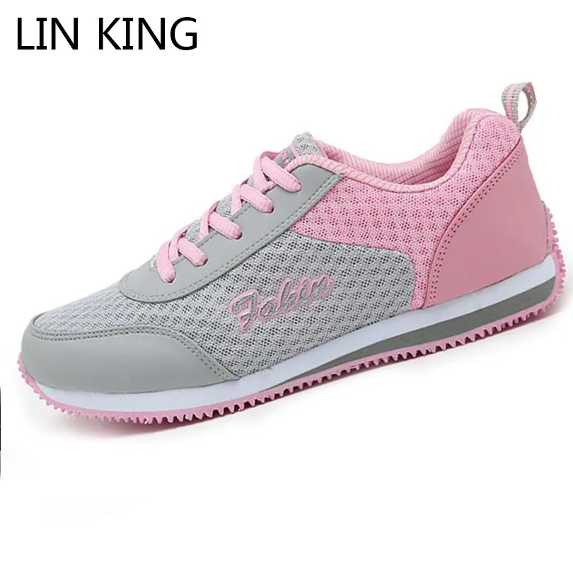 LIN KING Women Summer Casual Shoes Girls Breathable Air Mesh Lace Up Flats Shoes Comfortable Female Sneakers Tenis Feminino swyivy women sports shoes anti slip thick sole running shoes 2018 summer mesh breathable lace up female sneakers comfortable