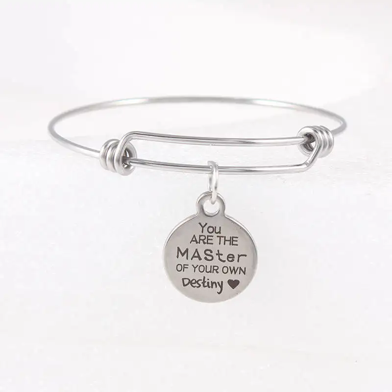 You ARE THE MASTER OF YOUR OWN DESTINY Stainless Steel Adjustable Wire Expandable Bangle Charm Bracelets Gifts For Women Jewelry | Украшения