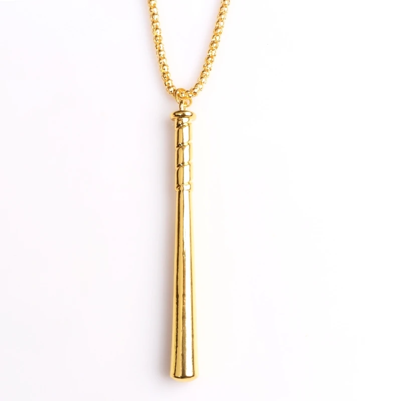 New Hiphop Gold Baseball Bat Necklace Fashion Gold Long Bead Chain