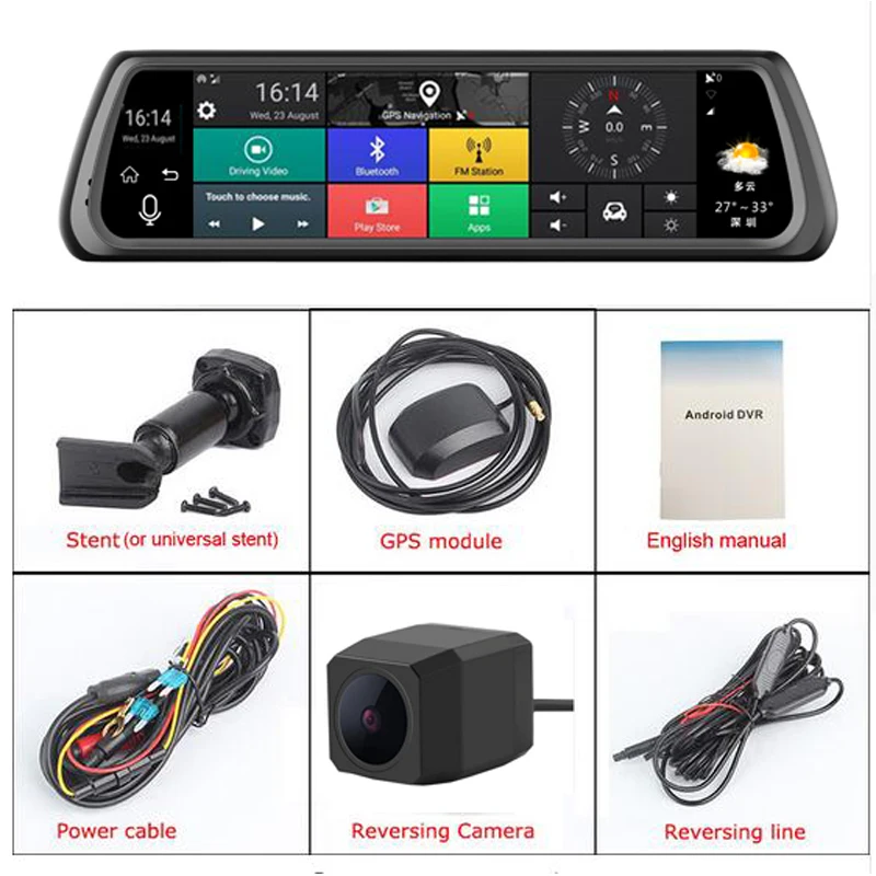 WHEXUNE 4G 10 дюймов Android5.1 сенсорный ips Специальный Автомобильный видеорегистратор камера зеркало Bluetooth wifi ADAS Автомобильный видеорегистратор с двумя объективами