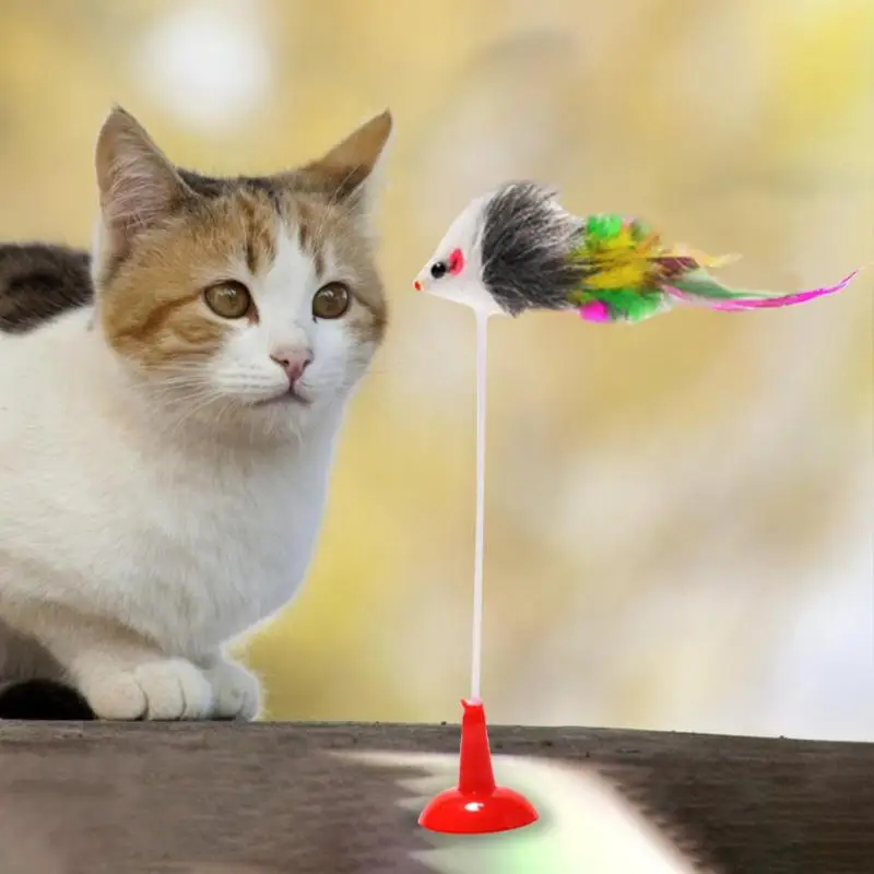 1pc Cat Interactive Toy Pet Supplies Plush False Mouse Chewing Scratch Playing Toy with Feather