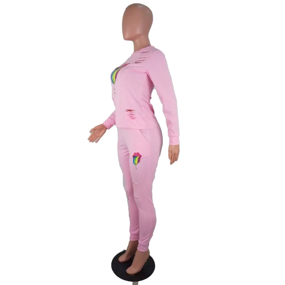 Осенний женский комплект с длинным рукавом из 2 предметов, комплект одежды, розовые толстовки с принтом больших губ и штаны, женский костюм, розовый, желтый, Gary