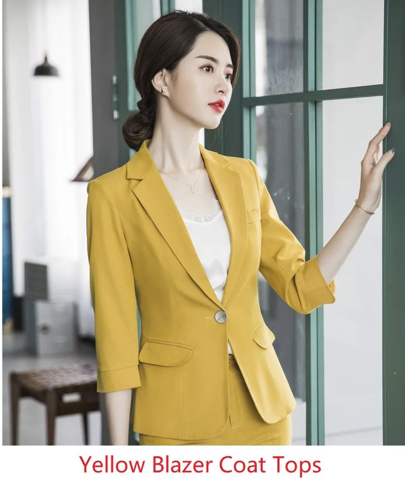 Yellow Высокое качество ткани Формальные блейзеры и куртки пальто с длинным рукавом для женщин Бизнес Рабочая одежда форменный блейзер верхняя одежда топы - Цвет: Yellow