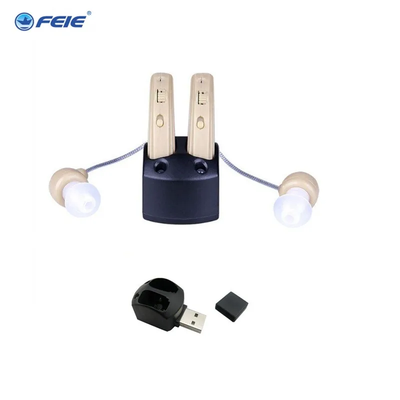 

USB Cheap Aide Auditive Rechargeable Clear Earphone 2 Deaf Hearing Aids S-109S For Medical Instrument free shipping