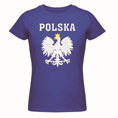 Polka POLAND идеально подходит для женской футболки хлопок camisetas mujer kawaii футболка Женская с коротким рукавом укороченный Тройник - Цвет: Синий