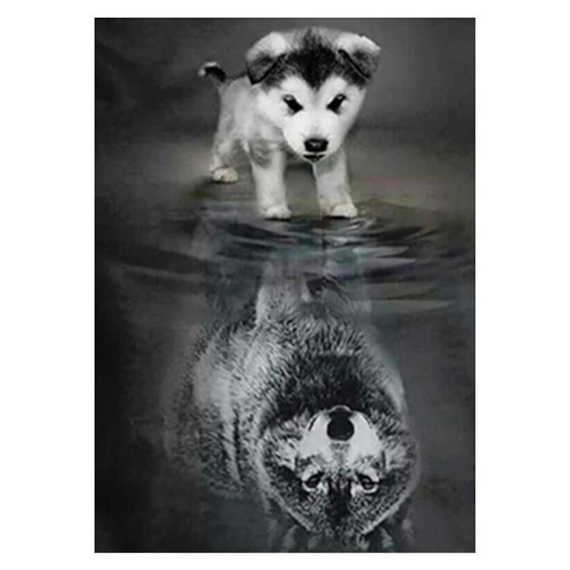 

Sashiko DIY 5D Diamond Painting Full Drill Round Dog Animals Cross Stitch Diamond Embroidery Patterns Home Decoration Painting