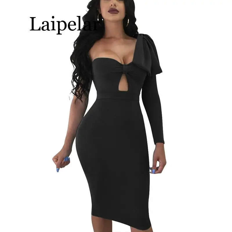 

Laipelar Sexy Low Cut Slim Fit Zipper Backless Dresses New Fashion One-Shoulder Cocktail Party Dresses For Women