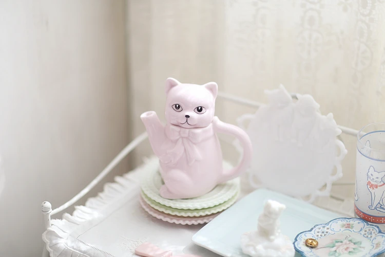3D креативный керамический розовый Кот чайник кофейник домашний декор ремесла украшение комнаты фарфоровый чайник с животными фигурка свадебные подарки