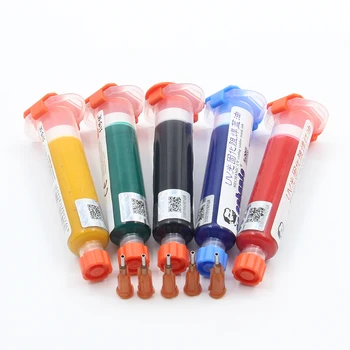 

1pcs UV Curable Solder Mask 10CC for PCB Circuit board protect Soldering Paste oil blue yellow red mask with needle