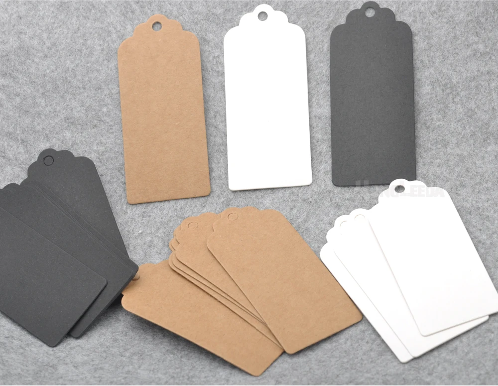 100 개/몫 DIY 100 종이 태그 4*9cm 빈 화이트/브라운/블랙 선물 태그 사각형 사각형 태그 가격 태그