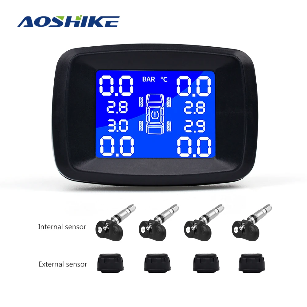 

AOSHIKE Car TPMS External Or Internal Tire Pressure Monitoring System Cigarette Lighter Digital Liquid Display Tire Pressure