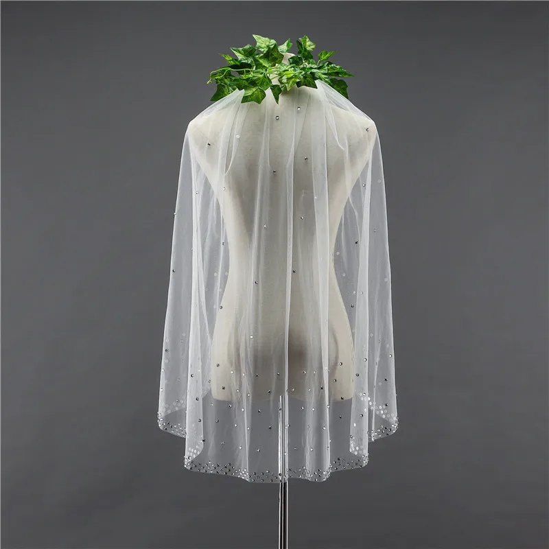 Однослойная Тюлевая свадебная вуаль с застежкой|veil with rhinestones|wedding veilwedding veil rhinestones