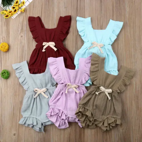 

Newborn Baby Girl Ruffle Solid Romper Cotton Linen Jumpsuit Outfits Summer Baby Bodysuits Girls Clothes