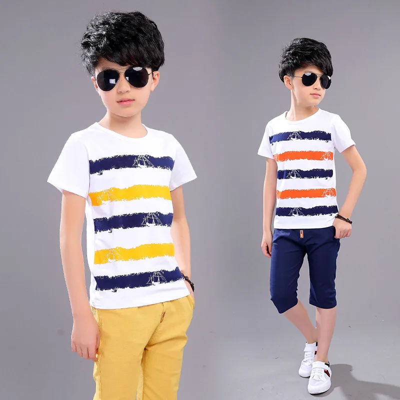 Teenagers Boys Summer Clothing Set New 2018 Kids Children Stripe Short