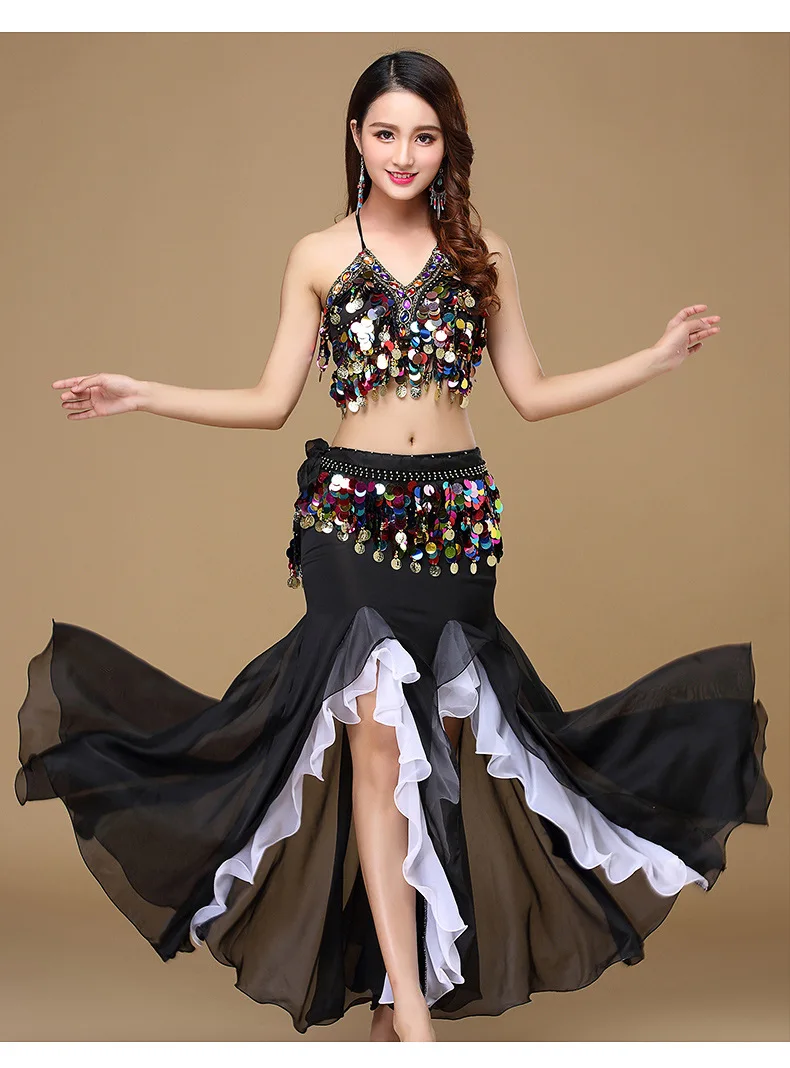 gilrs bellydance lantejoulas frisado outfits sutiã cinto saia