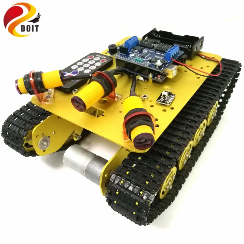 DOIT TS100 IR Control Shock Absorption Crawler Tracked Robot Tank Chassis with Obstacle Avoidance for Robot Education by Phone wenhsin diy metal structure tank chassis tracked robot car obstacle avoidance