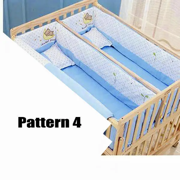 Multifunctional Twins Bed With Bedding Set and Mosquito Net, Bed can Extend and can Joint With Adult Bed, Pine Wood Baby Crib - Цвет: Pattern 4