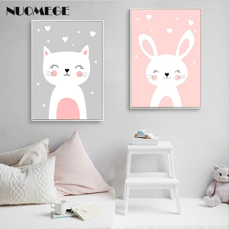 

NUOMEGE Nursery Wall Art Prints Cartoon Animals Canvas Painting Wall Picture Nordic Baby Girl Bedroom Decoration Poster Art