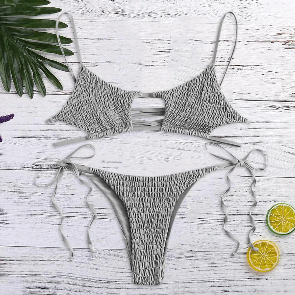 

Women Print Push-Up Padded Bra Beach Bikini Set Halter Solid Bandage Swimsuit Beachwear Mujer Swimwear Maillot De Bain#h