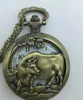 Free shipping Cow Hollow out Bronze Pendant Luminous Chain Pocket Watch Hour Gift PO028