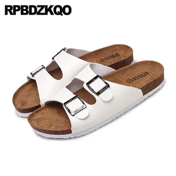 

slippers designer shoes cork men sandals leather summer outdoor fashion open toe metal water black waterproof white slides loop