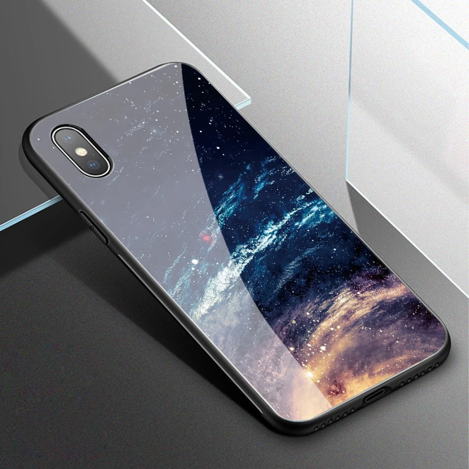 Luxury tempered glass case for iPhone XS Max silicone space patterned phone cover for iPhone XS XR X 8 7 6 6s plus fitted coque  (17)