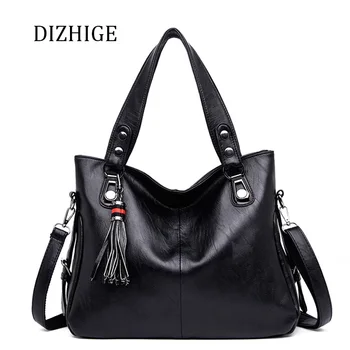 

Large Capacity Women Leather Handbags Black Tassel Designer Crossbody Shoulder Bag Quality Messenger Bag Ladies Tote Sac A Main