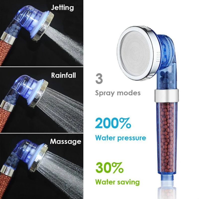 

ZhangJi Adjustable Showerhead 3 Models High Pressure anion Mineral Filter balls SPA Rain Water Saveing Nozzle Hand Shower