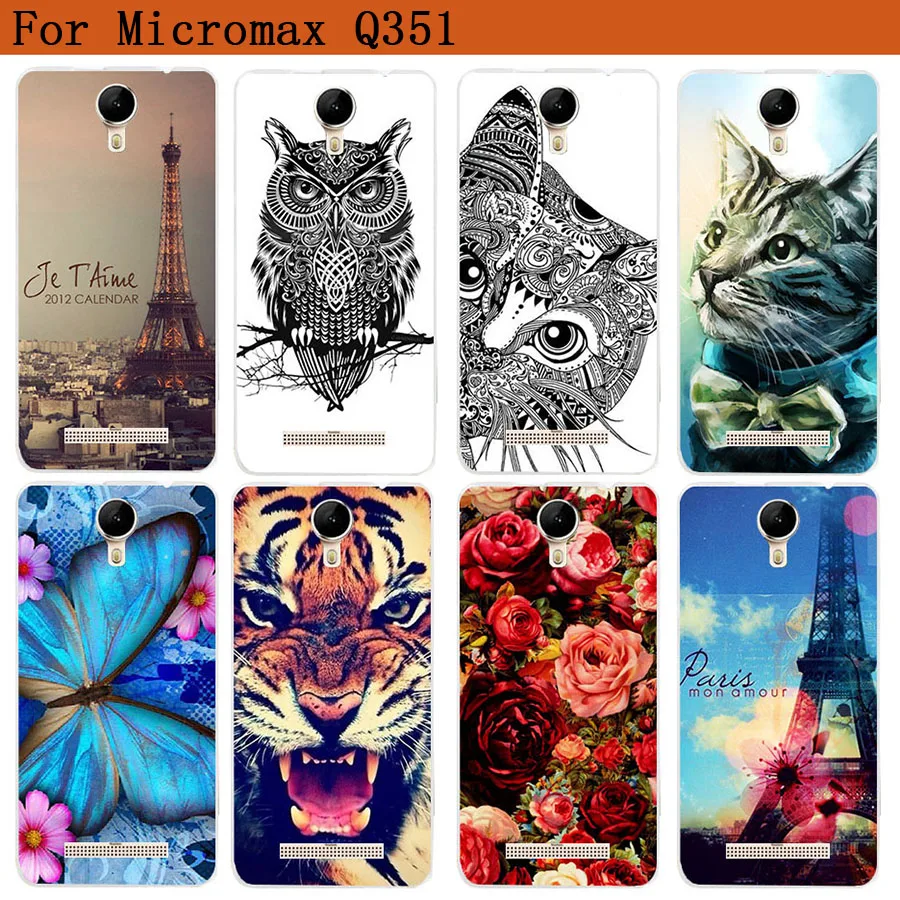 

Silicone Cover Case For Micromax Q351 Cases Soft Tpu Tiger Owl Rose Pattern Painted Case For Micromax Q351 Phone Sheer