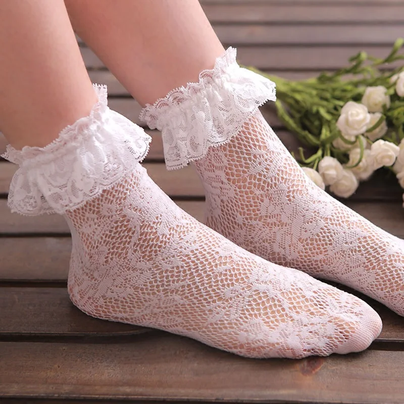 

High Quality Women Girls Ladies Soft Sexy Lace Floral Short Ankle Fishnet Socks Cute Vintage Retro Low Cut White Princess Socks