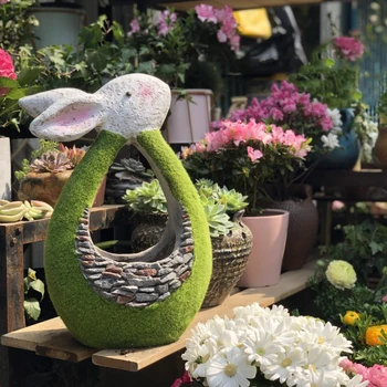 

Outdoor Gardening Animal Flower Pot Ornaments Resin Rabbit Cat Succulent Potted Crafts Garden Balcony Furnishing Decorations Art