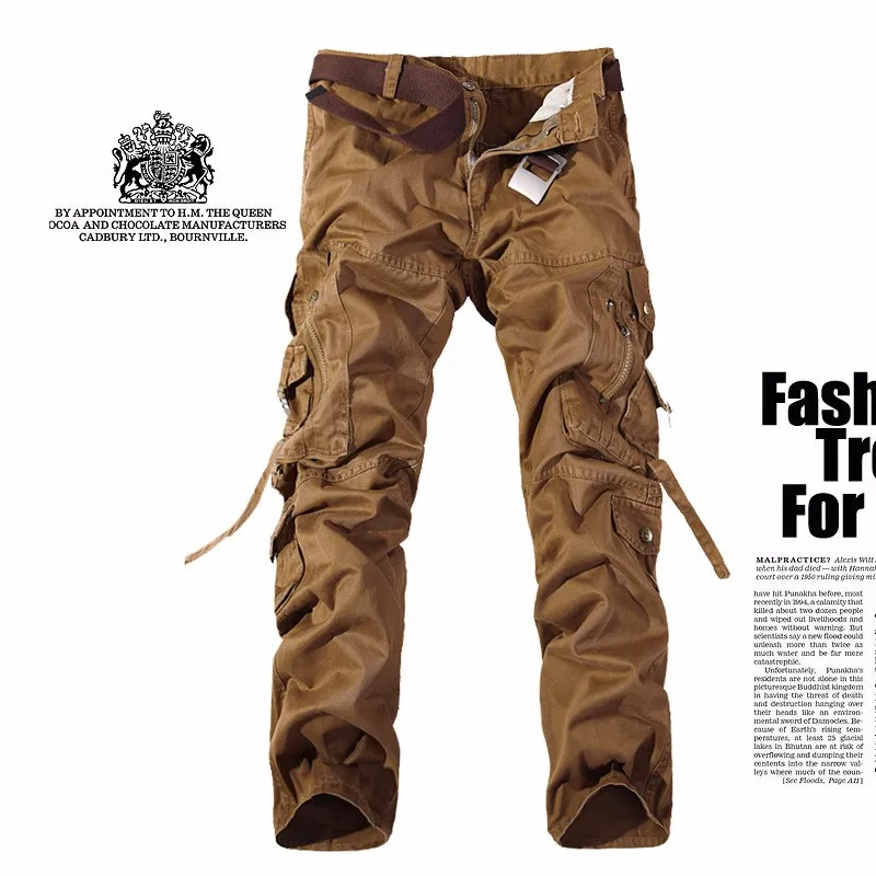 Новый Бренд 2016 г. Для мужчин s тактические брюки-карго Повседневное Штаны для прогулки в стиле милитари Cargo Camo боевой работы модные Для