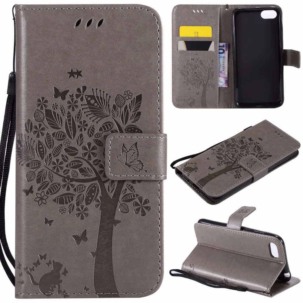 

For Huawei Y 5 Y52018 Y5 2018 Y5 Prime 2018 Leather Case 3D Tree Cat Flip Wallet Embossed PU Mobile Phone Cover 5.45" 2018 Funda