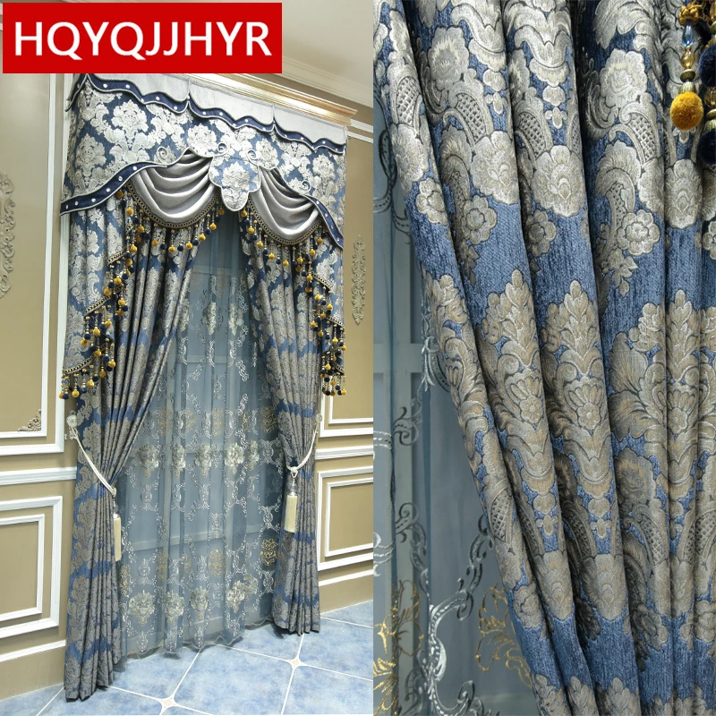 

Brown top royal embroidery luxury villa curtains for Living Room Windows classic European high-end custom curtains for Bedroom