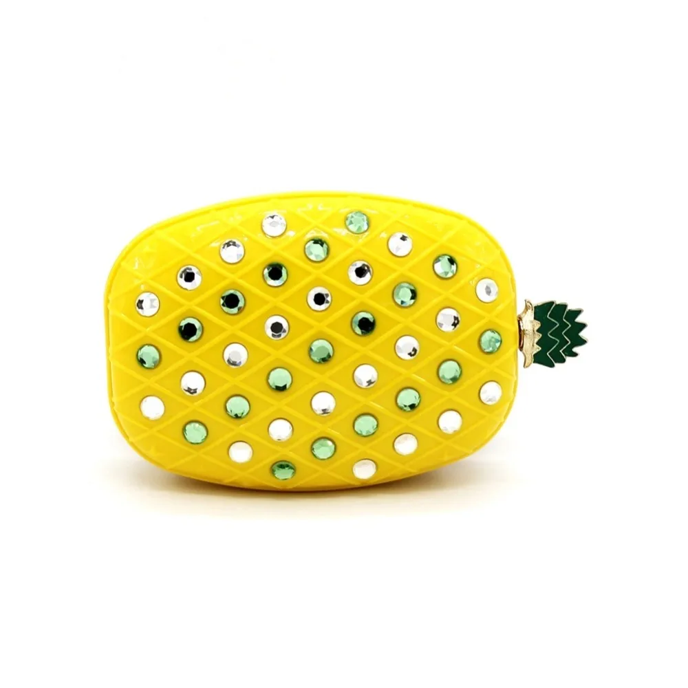 Frutta ananas disegno di colore giallo diamanti donne borse piccola borsa frizioni di giorno borse da sera con tracolla a catena in Frutta ananas disegno di