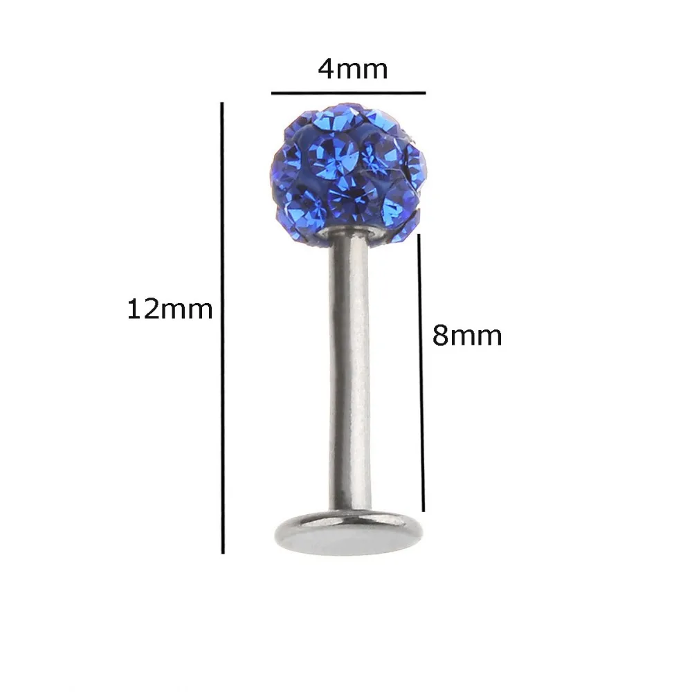 4mm CZ crystal ball lip stud labret  ring bar body piercing gift 1.2x8mm disco ball shambhala stainless steel jewelry for women  3