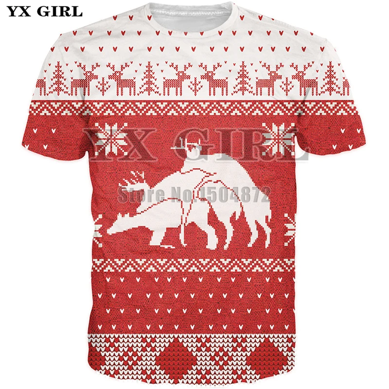 

YX Girl 2018 Christmas Style T shirt for Women Men New Fashion Tshirts Christmas Reindeer Deer 3d Print T-shirt Unisex Tees Tops