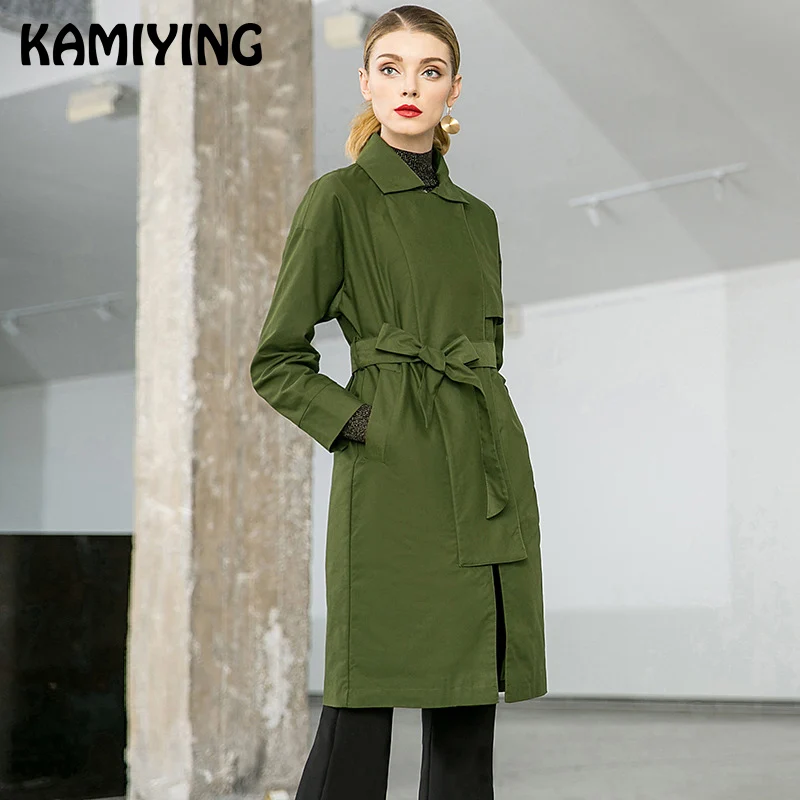 KAMIYING/2018 осенняя одежда армейский зеленый плащ Новая ветровка средней длины с