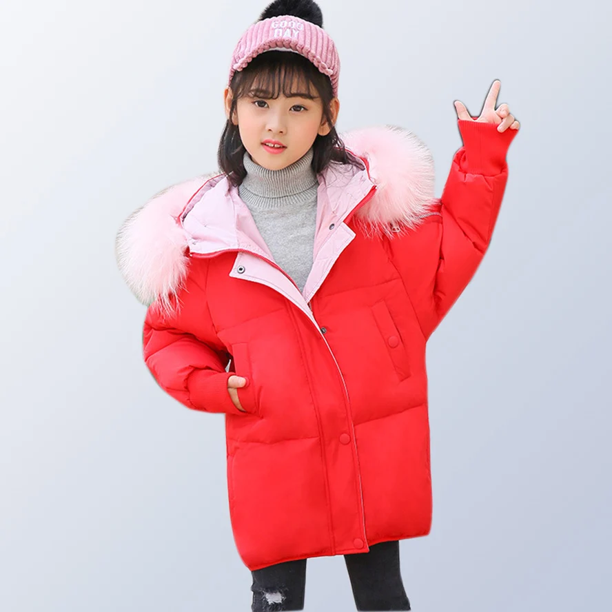 

Children Winter Coat Teenage Girls Clothing Kids 2018 Girls Winter Jackets Fur Thick Hooded Long Down Parkas for 6 8 10 12 14 Y
