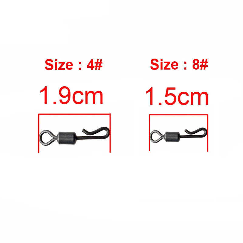 JSM 50pcs Matte Black Rolling Quick Change Swivels Carp Rigs Long Body Swing Snap Connector for Carp Fishing hooks swivels
