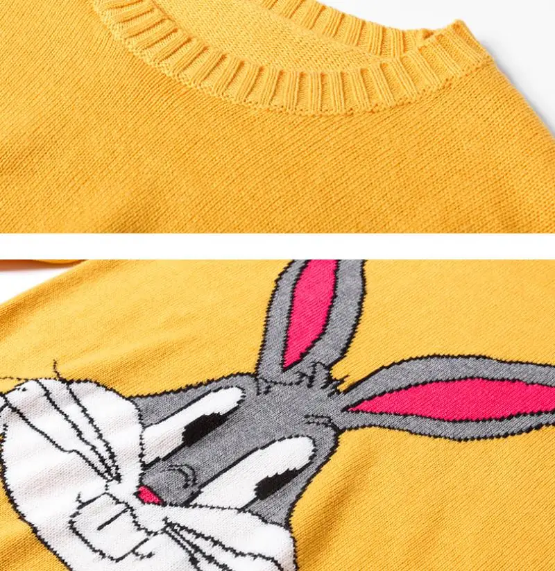 Women's Autumn&winter new O-neck embroidery cartoon big rabbit loose lazy style sweater fashion simple cozy pullover jumper tops